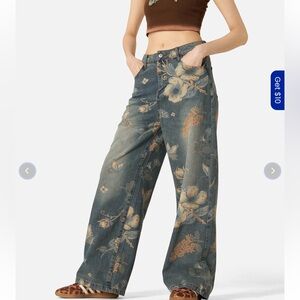 Alferic Eden Floral Wide-Leg Women Jeans